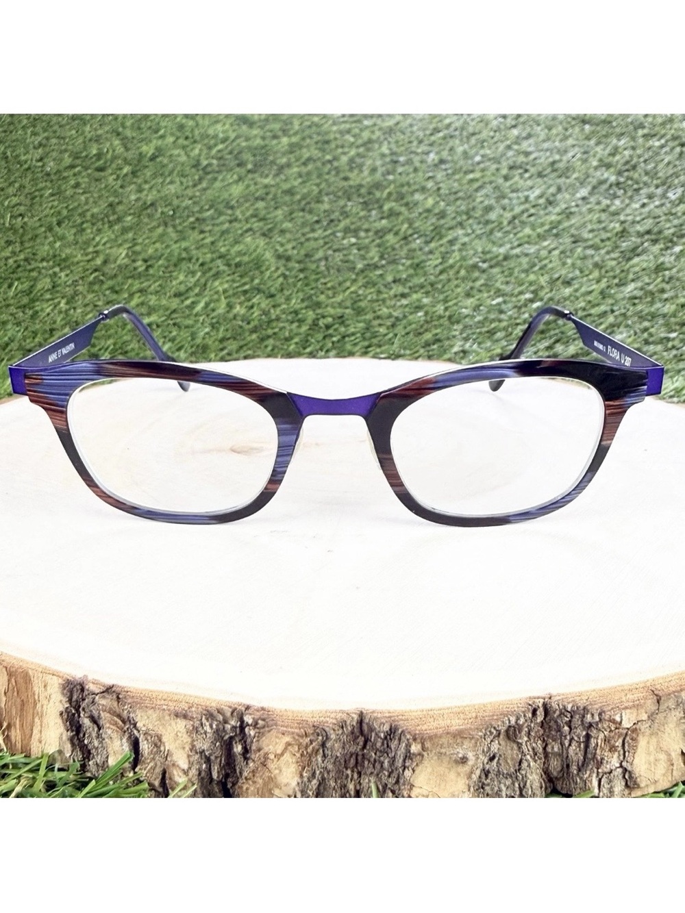 Anne et Valentin Eyeglasses Frames FLORA U 207 Purple Blue Brown Striped France